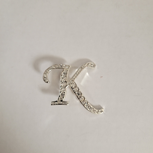 Letter K Rhinestone Brooch/Lapel Pin - Picture 13 of 15
